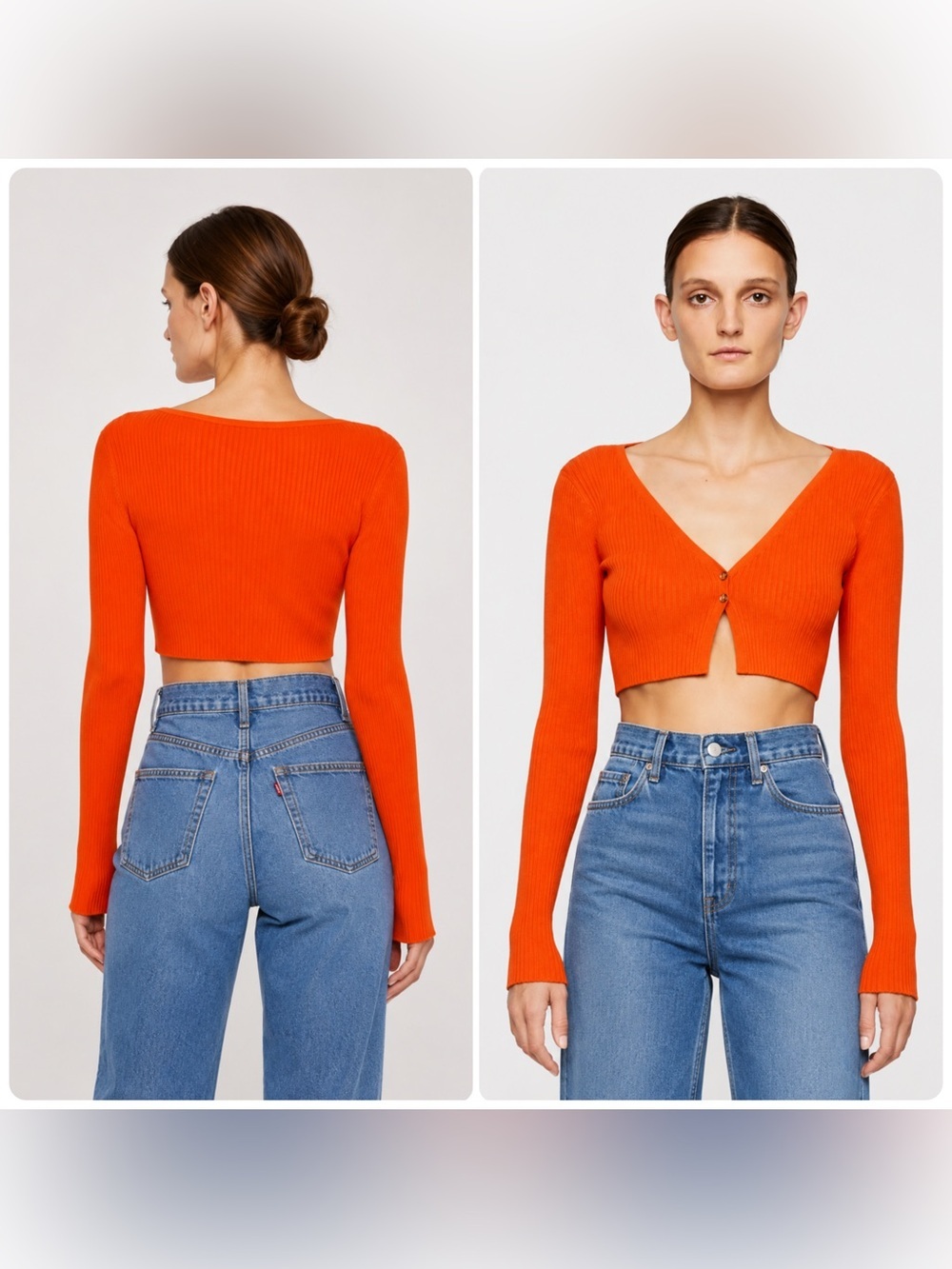 New! A.L.C. Hallie Cropped Rib-Knit V-Neck Orange Cardigan 🧡 XS